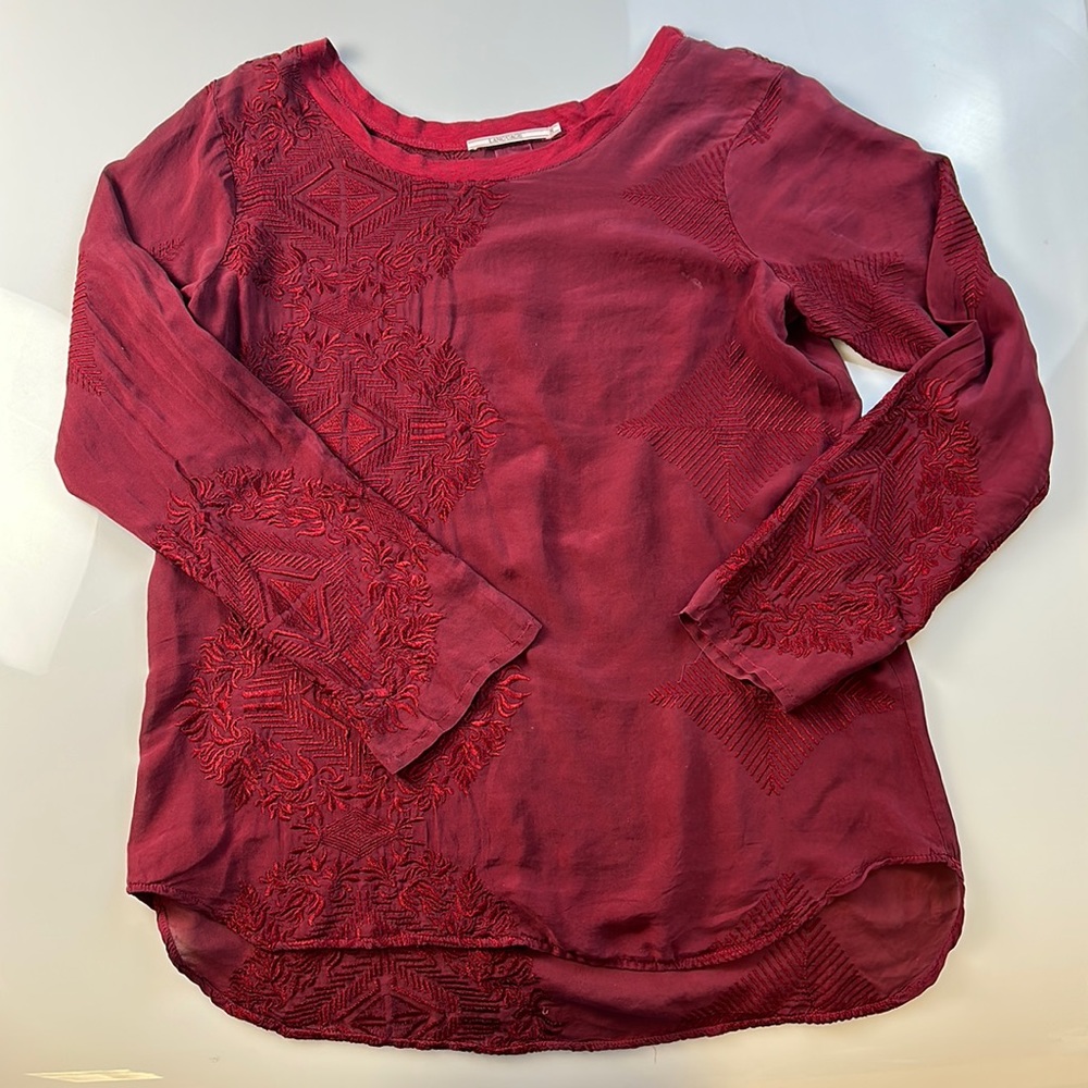 Language Red Embroidered Longsleeves Blouse Y14-24